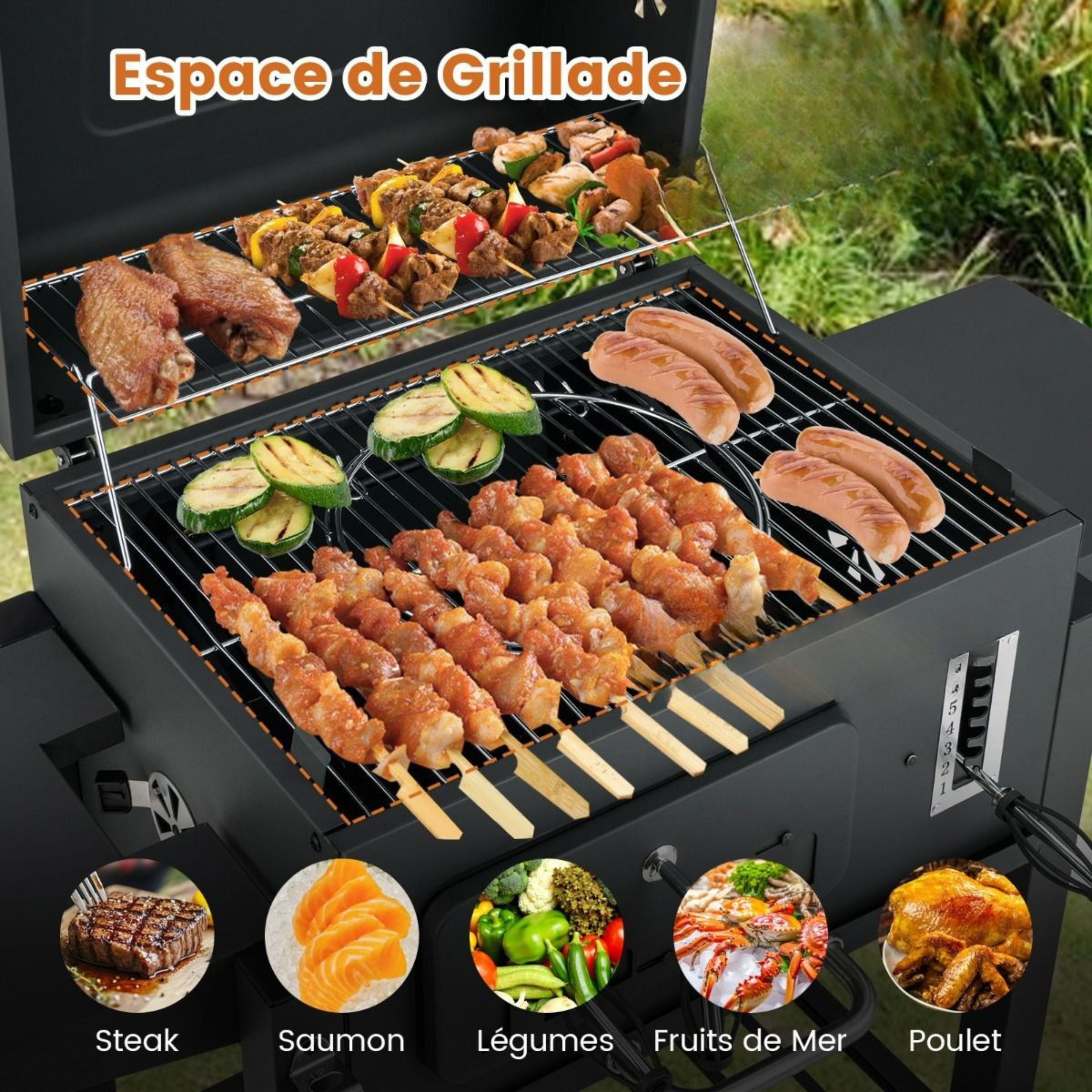 Barbecue à Charbon transportable avec 2 Tables Latérales Pliantes