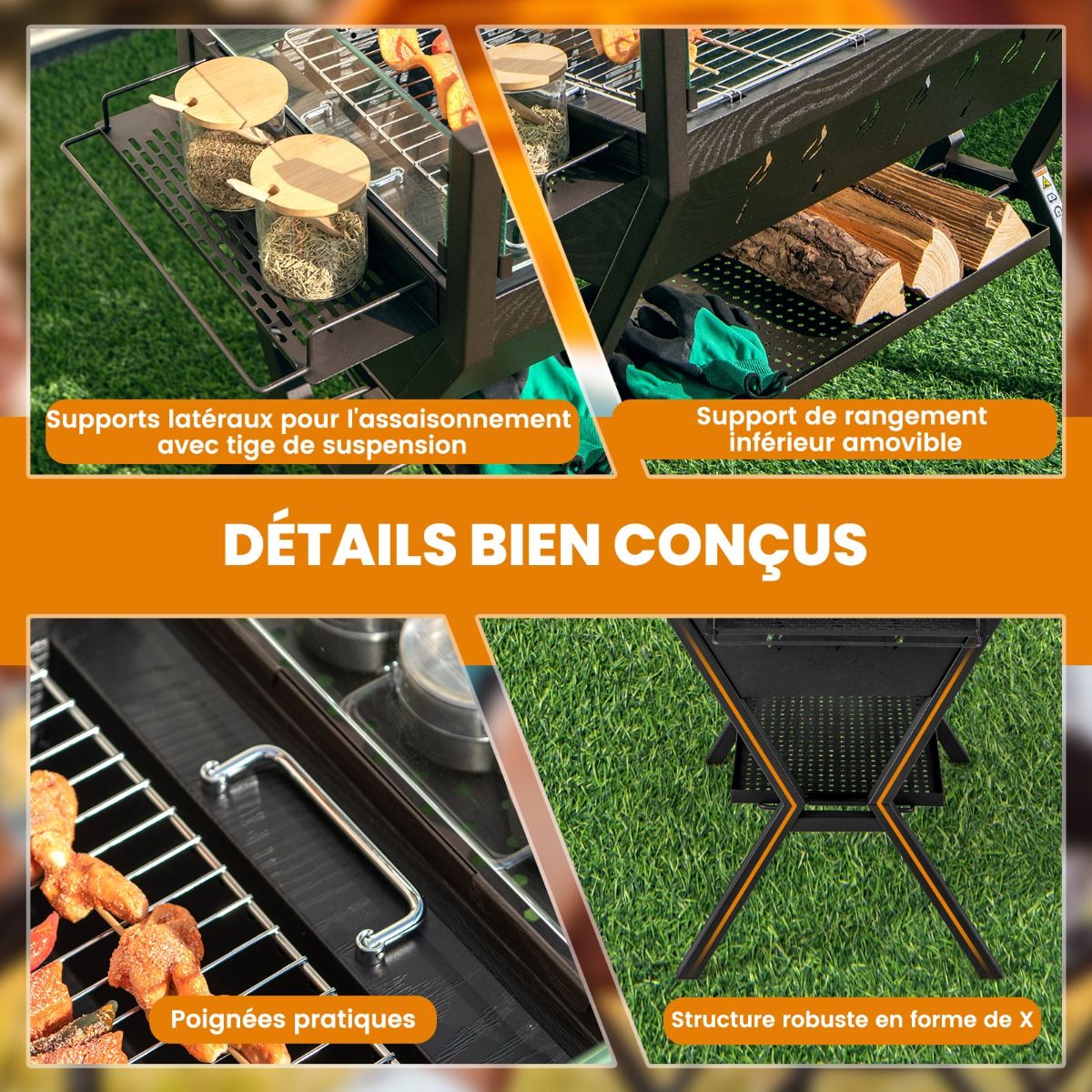 Barbecue à Charbon de Bois en Acier Inoxydable